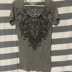 Maurices Gray Embellished Short Sleeve Tee